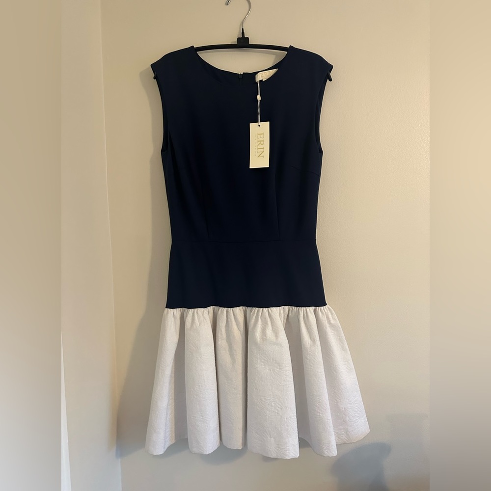 Erin by Erin Fetherston Navy Dress with crew neckline and pleaded skirt. Size 6